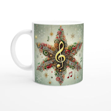 Musical Star Christmas Mug | Festive Music Note Star Design | Double-Sided Holiday Mug | Gift for Musicians