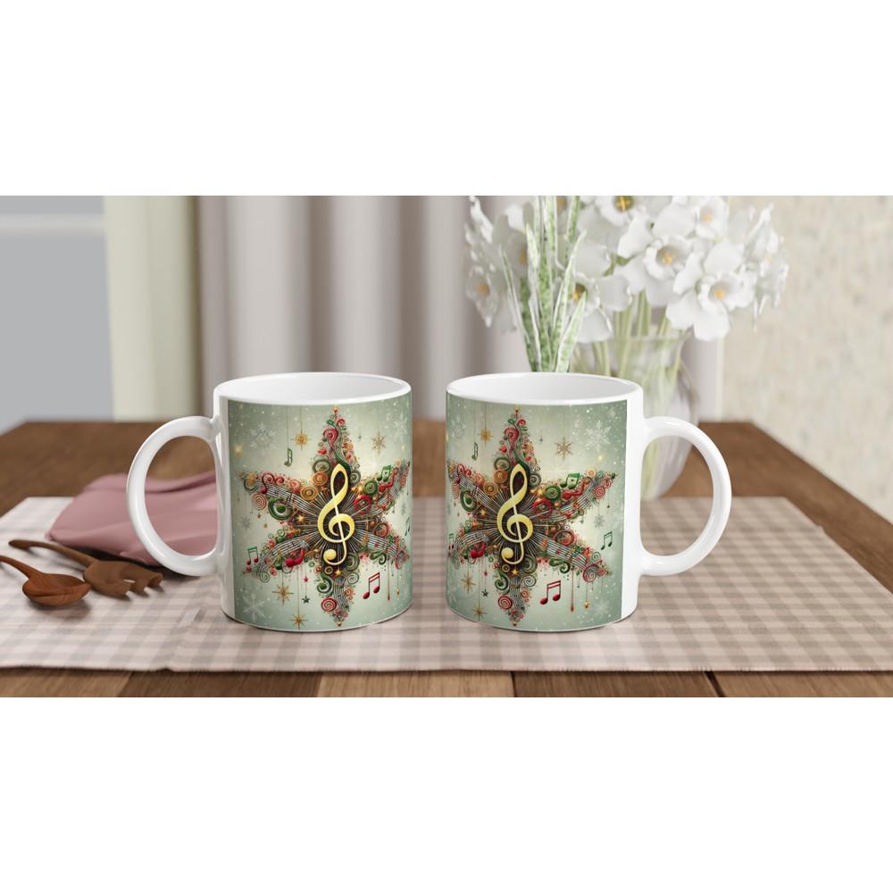 Musical Star Christmas Mug | Festive Music Note Star Design | Double-Sided Holiday Mug | Gift for Musicians