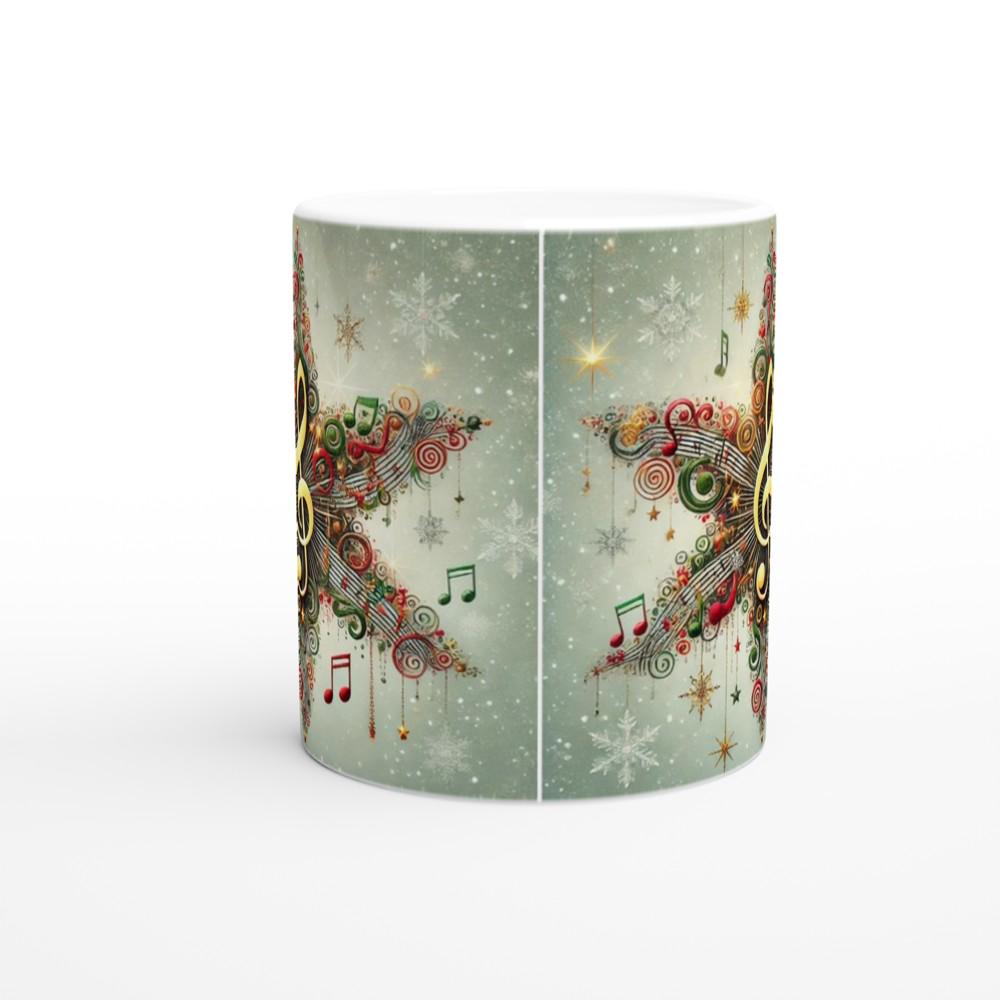 Musical Star Christmas Mug | Festive Music Note Star Design | Double-Sided Holiday Mug | Gift for Musicians