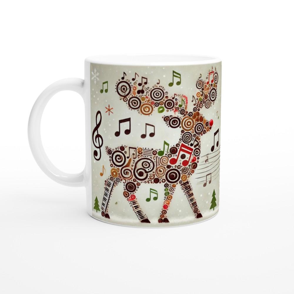 Musical Reindeer Christmas Mug | Festive Music Note Reindeer Design | Double-Sided Holiday Mug | Gift for Musicians