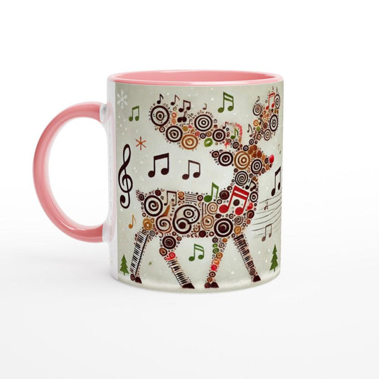 Musical Reindeer Christmas Mug | Festive Music Note Reindeer Design | Double-Sided Holiday Mug | Gift for Musicians