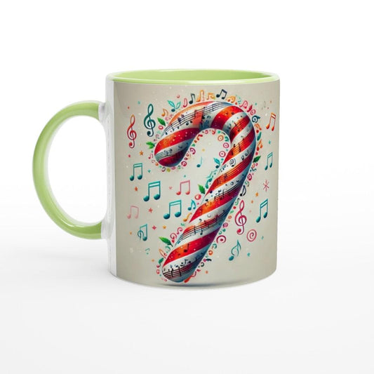 Musical Candy Cane Christmas Mug | Festive Music Note Candy Cane Design | Double-Sided Holiday Mug | Gift for Musicians