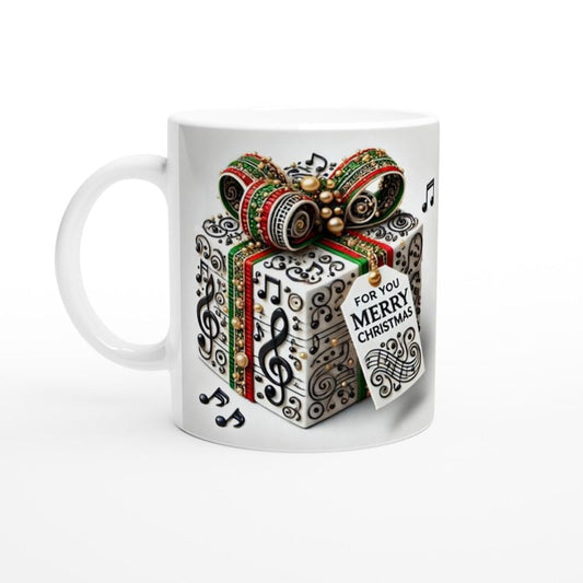 Musical Christmas Gift Mug | Festive Music Note Present Design | Double-Sided Holiday Mug | Merry Christmas Gift for Musicians