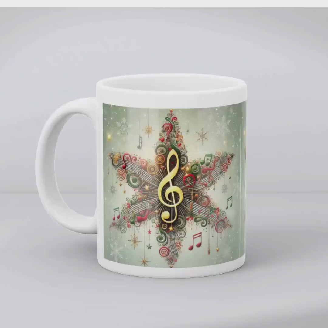 Musical Star Christmas Mug | Festive Music Note Star Design | Double-Sided Holiday Mug | Gift for Musicians